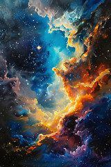 Obraz premium Celestial Harmony Oil Painting Capturing the Majesty of Cosmic Stars