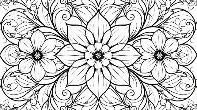 Mandala: A mandala pattern with a floral motif, featuring blooming flowers and vines