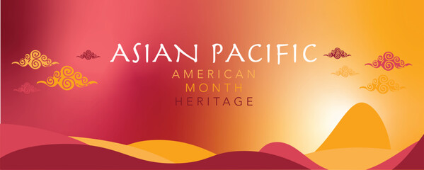 Asian American and Pacific Islander Heritage Month. Vector banner for social media, card, poster. Illustration with text and lotus, tropical leaf. Asian Pacific American Heritage Month flyer. © yassine