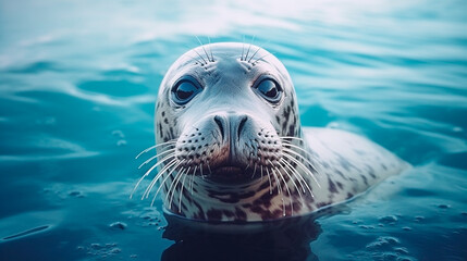 close up portrait of sea lion in water