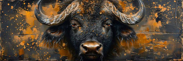 Oil Painting of a Buffalo,
Buffalo portrait Uganda Detail of bull horny heat 3D Image