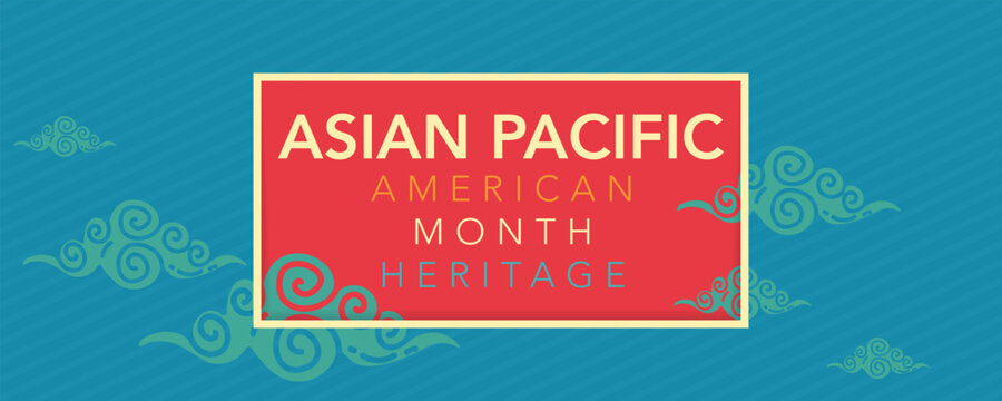 Asian American and Pacific Islander Heritage Month. Vector banner for social media, card, poster. Illustration with text and lotus, tropical leaf. Asian Pacific American Heritage Month flyer.