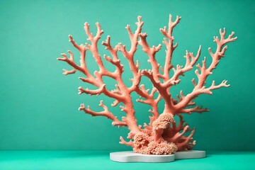 Surreal coral-inspired sculpture on turquoise background.