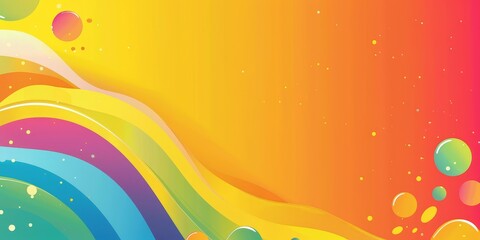 A colorful background with a rainbow and a bunch of circles. The background is yellow and orange. The circles are in different colors and sizes