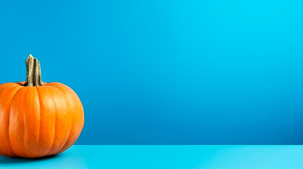 halloween pumpkin on a blue background with a place for text
