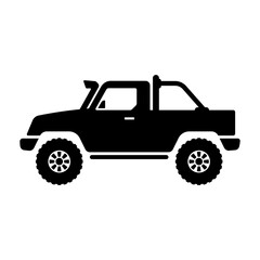 SUV icon. Off-road pickup truck. Black silhouette. Side view. Vector simple flat graphic illustration. Isolated object on a white background. Isolate.