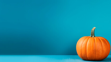 halloween pumpkin on a blue background with a place for text