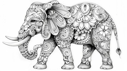 Paisley: A coloring book page featuring a paisley elephant