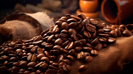 coffee beans and coffee cup