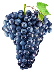 Fotobehang Cluster of dark blue grape with grape leaves on white background. File contains clipping path. © volff