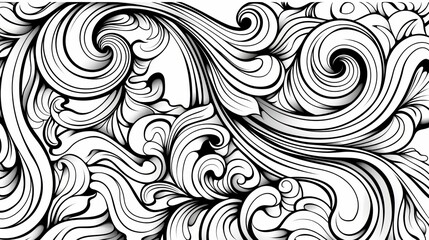 Patterns: A coloring book page featuring a swirl pattern, with elegant and flowing lines