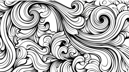 Fototapeta premium Patterns: A coloring book page featuring a swirl pattern, with elegant and flowing lines