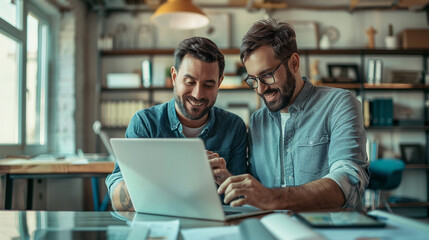 Two Professionals Collaborating Using Digital Devices In A Modern Office Environment