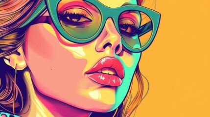 Fashionable Illustration of a Beautiful Young Woman in Sunglasses, Ideal for Posters, Covers, Brochures, Cards, Postcards, Interior Design or Prints