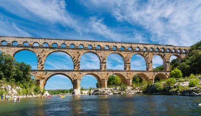 Papier Peint photo Pont du Gard The Pont du Gard is an ancient Roman aqueduct, that is depicted  on five euro note. Summer 2022.