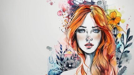 Hand-Drawn Girl in Doodle Style: A Modern Illustration on a White Background