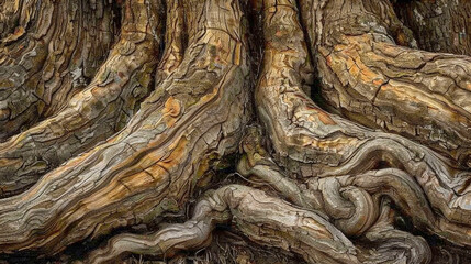 Bald Cypress tree's bark, its weathered surface and gnarled knots telling the story of years of growth and adaptation in its forest habitat, showcasing the resilience and strength of nature.