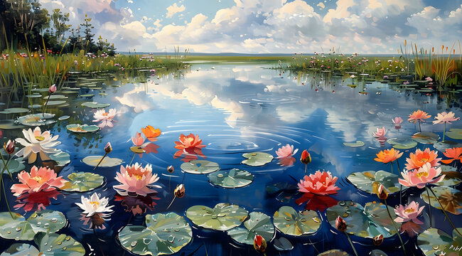 Mirrored Serenity: Oil Painting Capturing the Doubling of Tranquility in Water
