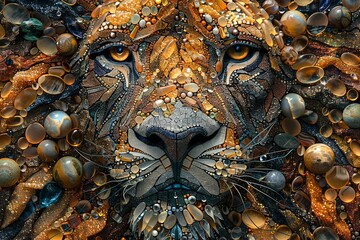 A lion made of beads and stones