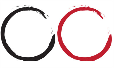 Two colour circle brush strokes isolated, hand drawn paint brush circle logo frame .Vector illustration