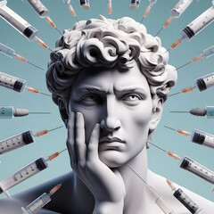 surreal man's face surrounded by syringes - 791966310