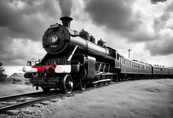 'train steam tracks black runs day cloudy photography white locomotive railway engine old railroad...