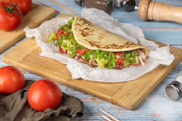 sandwich with ham and vegetables