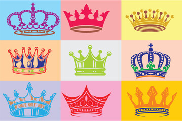 Set of crown silhouette symbols. King and queen icon for online game designing. Editable vector, easy to change color or size. eps 10.