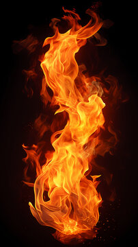 Fire on black background, flame burning