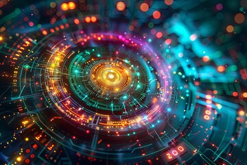 A colorful, glowing circle with numbers and letters on it