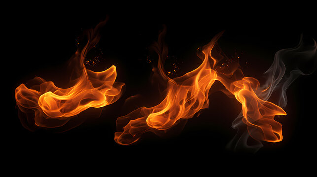 Fire on black background, flame burning