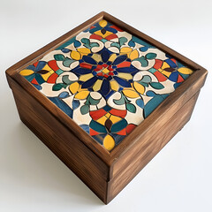 minimal moroccan mosaic floral pattern on wooden box 
