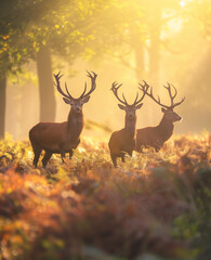 deer in the forest at sunrise 