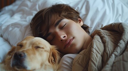 Peaceful Nap Time with Man and Loyal Canine Companion Generative AI