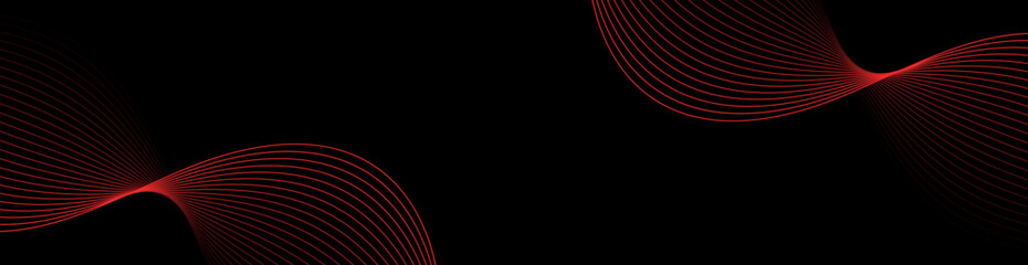 Abstract background with waves for banner. Web banner size. Vector background with lines. Element for design isolated on black. Blue and red gradient. Night, dark, love, romantic