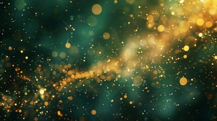 Obraz premium Golden Bokeh Lights on Emerald Green Blur Background Generative AI