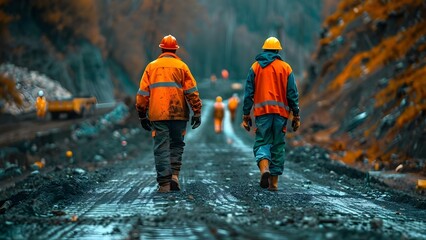 Civil engineers oversee new road construction at construction sites. Concept Civil Engineering, Road Construction, Construction Sites, Infrastructure Development, Engineering Projects