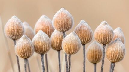   A tight shot of an arrangement of flowers with lengthy stems against a beige foreground, backed by a soft, out-of-focus background