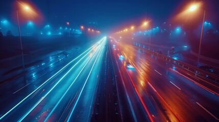 Mesmerizing Light Trails on the Night Road Generative AI - obrazy, fototapety, plakaty