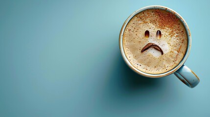 Blue Monday Concept: Sad Face in Coffee Cup Generative AI