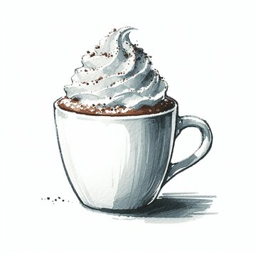 Cup of frappe watercolor sketch illustration on white background. AI generated