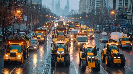 Tractors Block City Streets in Protest Against Tax Increases Generative AI - obrazy, fototapety, plakaty
