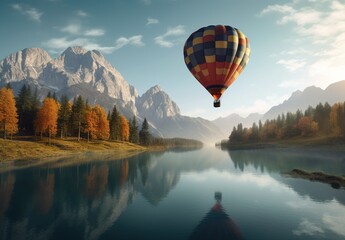 Hot air balloon over the river