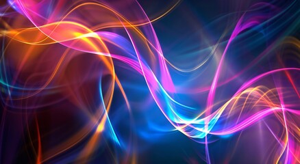 Abstract background with colorful glowing lines, dark black gradient background 