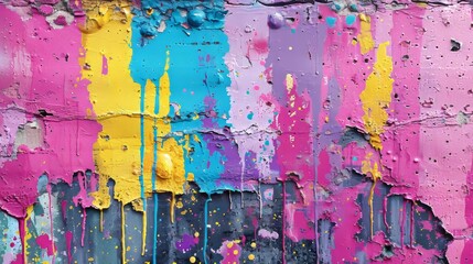 Colorful Abstract Paint Strokes on Weathered Wall Generative AI