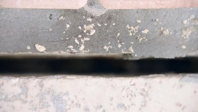 Concrete crack after strong earthquake, damaged cement structure, destruction and natural disease