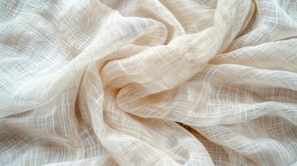 Crumpled White Linen Fabric Texture from Above Generative AI
