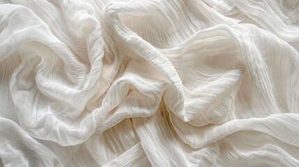 Crumpled White Linen Fabric Texture from Above Generative AI
