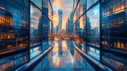 Fototapeta premium Craft a visually captivating image of a futuristic bank in a financial district