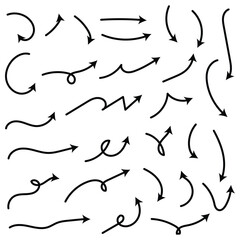 hand drawn Doodle arrow collection. Collection of doodle arrows, lines, symbol, pointing mark, shapes on white background. Vector illustration. Eps file 612.